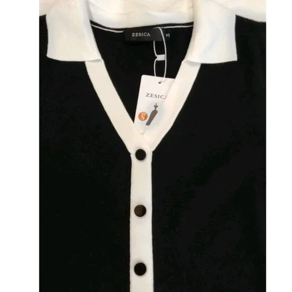 ZESICA Women Fall Long Sleeve A-line Sweater Dress Collared Button Knit Size S - Picture 6 of 11